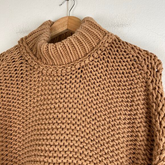 Free People My Only Sunshine Sweater Size M Camel Tan Oversize Chunky Mock Boho - Picture 9 of 14